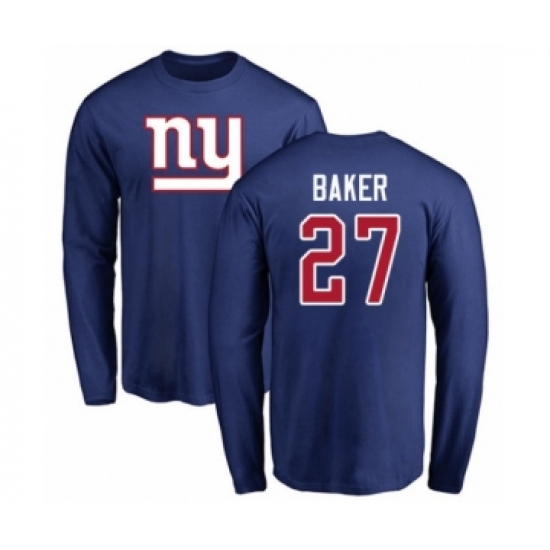 Football New York Giants #27 Deandre Baker Royal Blue Name & Number Logo Long Sleeve T-Shirt - Ujersey