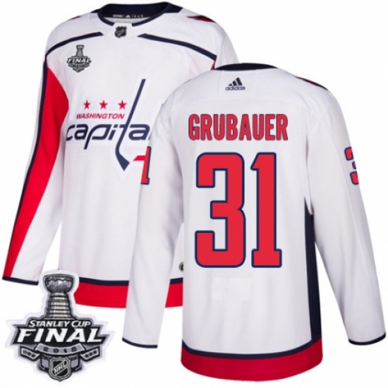 Men's Adidas Washington Capitals #31 Philipp Grubauer Authentic White Away 2018 Stanley Cup Final NHL Jersey - Ujersey