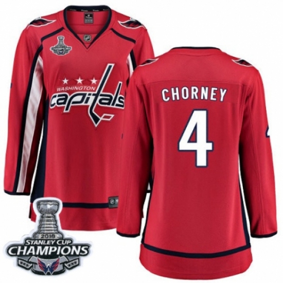 Women's Washington Capitals #4 Taylor Chorney Fanatics Branded Red Home Breakaway 2018 Stanley Cup Final Champions NHL Jersey - Ujersey