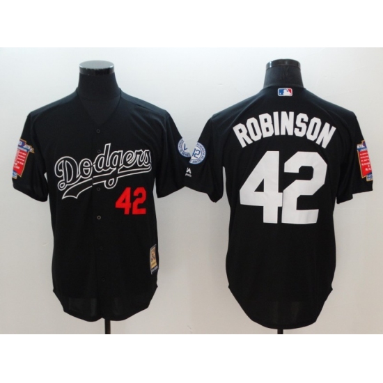 Men's Los Angeles Dodgers #42 Jackie Robinson Black Throwback Jersey - Ujersey