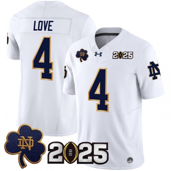 Men's Notre Dame Fighting Irish #4 Jeremiyah Love White F.U.S.E. 2025 CFP Final Jersey - Ujersey