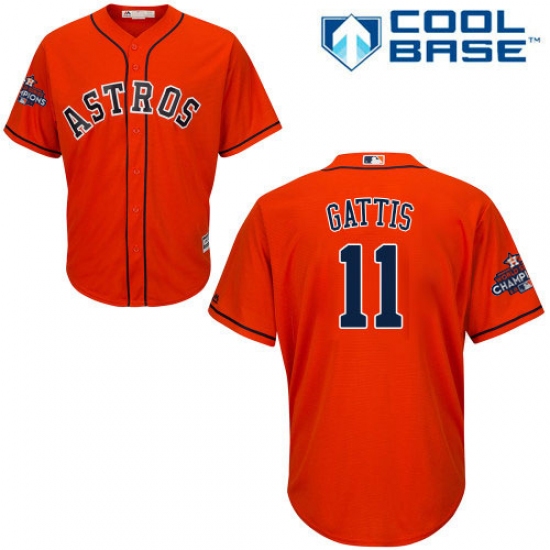 Youth Majestic Houston Astros #11 Evan Gattis Authentic Orange Alternate 2017 World Series Champions Cool Base MLB Jersey - Ujersey