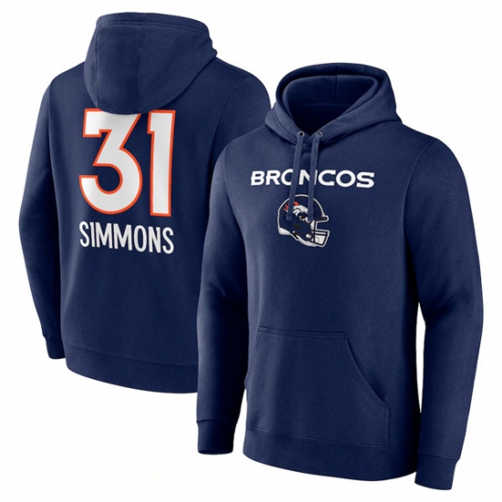 Men's Denver Broncos #31 Justin Simmons Navy Team Wordmark Name & Number Pullover Hoodie - Ujersey