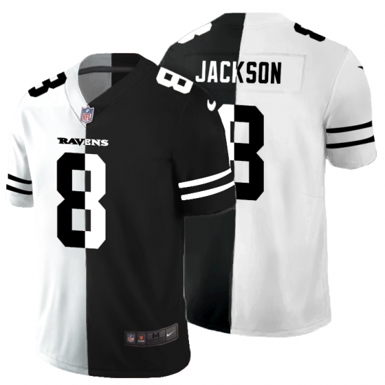 Men's Baltimore Ravens #8 Lamar Jackson Black White Limited Split Fashion Football Jersey - Ujersey