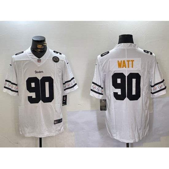 Men's Pittsburgh Steelers #90 T.J. Watt White 2019 Team Logo Cool Edition Stitched Jerseys - Ujersey