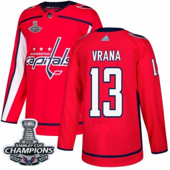 Men's Adidas Washington Capitals #13 Jakub Vrana Premier Red Home 2018 Stanley Cup Final Champions NHL Jersey - Ujersey