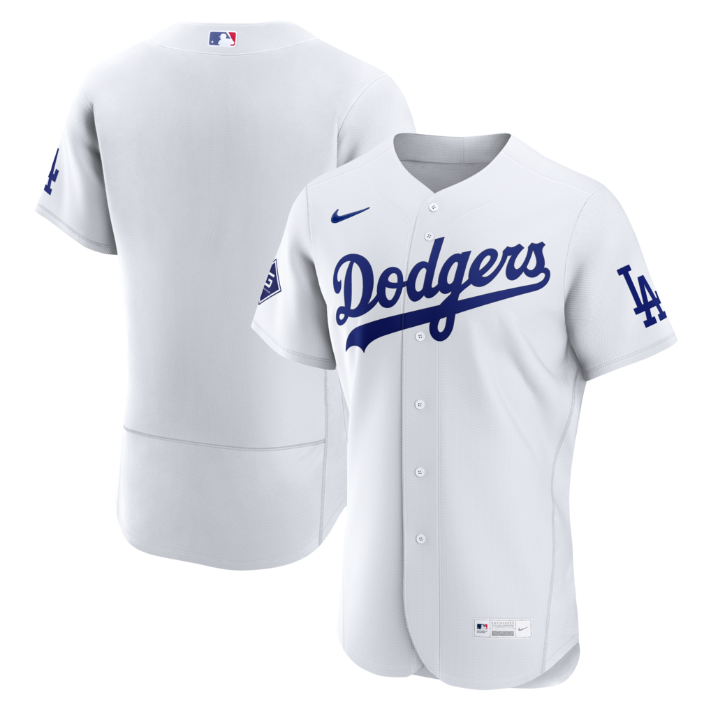 Men's Los Angeles Dodgers Nike White Home Sponsor Patch Authentic Jersey - Ujersey