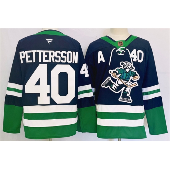 Men's Vancouver Canucks #40 Elias Pettersson Navy 2024 Reverse Retro Stitched Jersey - Ujersey