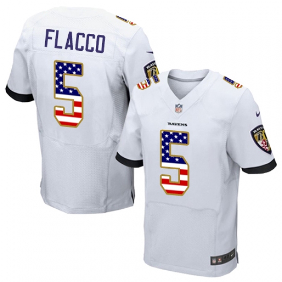 Men's Nike Baltimore Ravens #5 Joe Flacco Elite White Road USA Flag Fashion NFL Jersey - ujerseystore