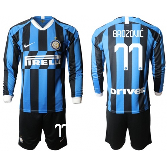 Inter Milan #77 Brozovic Home Long Sleeves Soccer Club Jersey