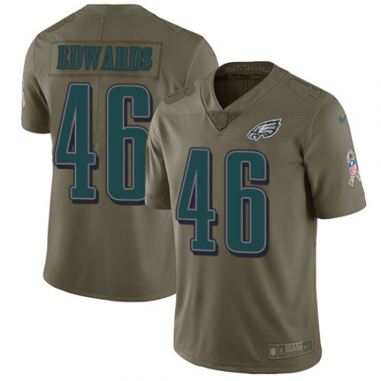 Youth Nike Philadelphia Eagles #46 Herman Edwards Limited Olive 2017 Salute to Service NFL Jersey - Ujersey