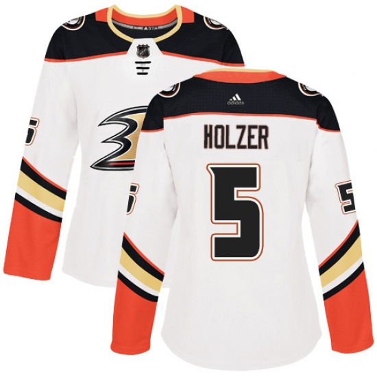Women's Adidas Anaheim Ducks #5 Korbinian Holzer Authentic White Away NHL Jersey - Ujersey