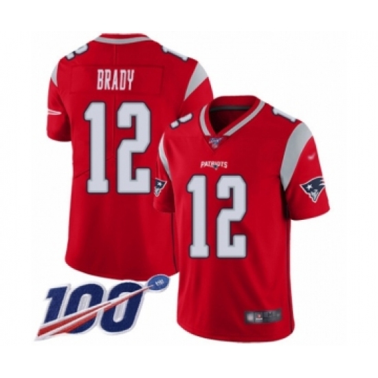 Youth New England Patriots #12 Tom Brady Limited Red Inverted Legend 100th Season Football Jersey - Ujersey