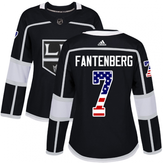 Women's Adidas Los Angeles Kings #7 Oscar Fantenberg Authentic Black USA Flag Fashion NHL Jersey - Ujersey