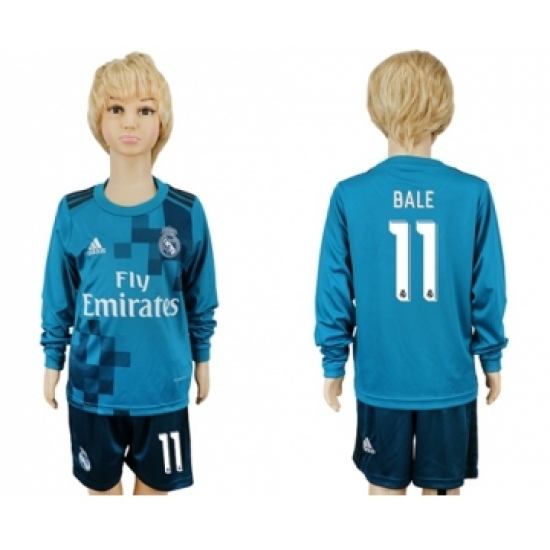 Real Madrid #11 Bale Sec Away Long Sleeves Kid Soccer Club Jersey
