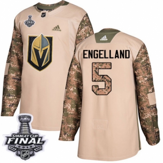 Men's Adidas Vegas Golden Knights #5 Deryk Engelland Authentic Camo Veterans Day Practice 2018 Stanley Cup Final NHL Jersey - Ujersey