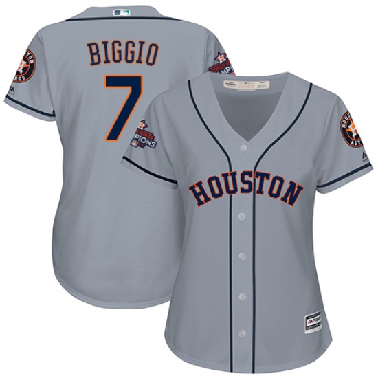 Women's Majestic Houston Astros #7 Craig Biggio Authentic Grey Road 2017 World Series Champions Cool Base MLB Jersey - Ujersey