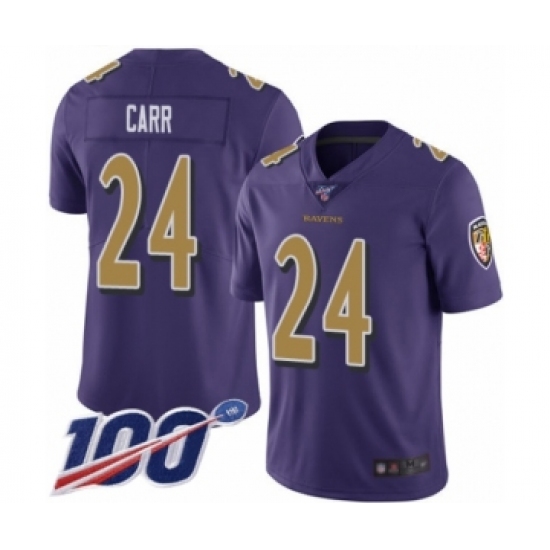 Men's Baltimore Ravens #24 Brandon Carr Limited Purple Rush Vapor Untouchable 100th Season Football Jersey - Ujersey