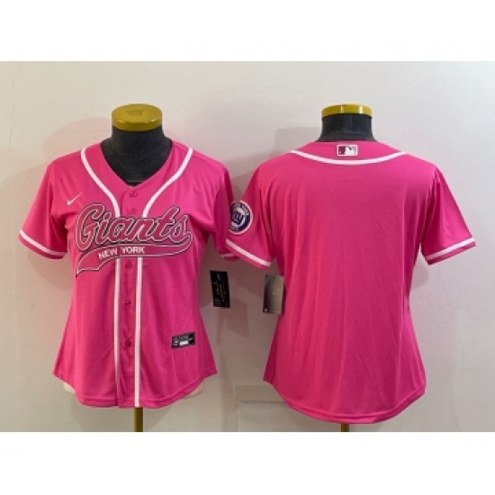 Women's New York Giants Blank Pink With Patch Cool Base Stitched Baseball Jersey - Ujersey