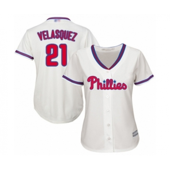 Women's Philadelphia Phillies #21 Vince Velasquez Authentic Cream Alternate Cool Base Baseball Player Jersey