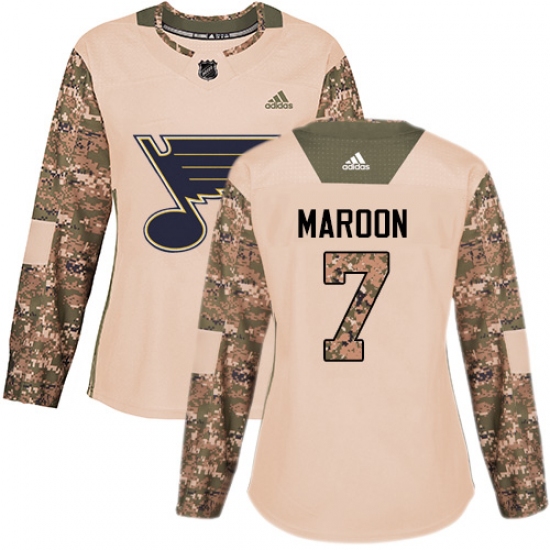 Women's Adidas St. Louis Blues #7 Patrick Maroon Authentic Camo Veterans Day Practice NHL Jersey - Ujersey