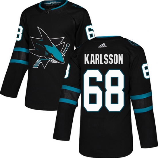 Men's Adidas San Jose Sharks #68 Melker Karlsson Premier Black Alternate NHL Jersey - Ujersey