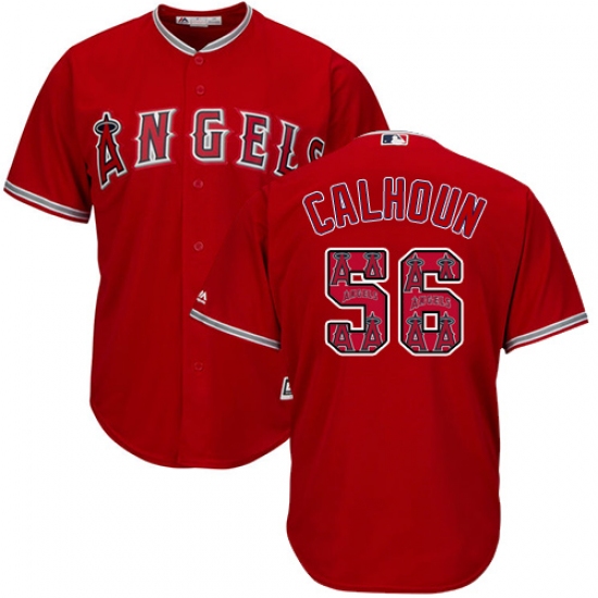 Men's Majestic Los Angeles Angels of Anaheim #56 Kole Calhoun Authentic Red Team Logo Fashion Cool Base MLB Jersey - Ujersey
