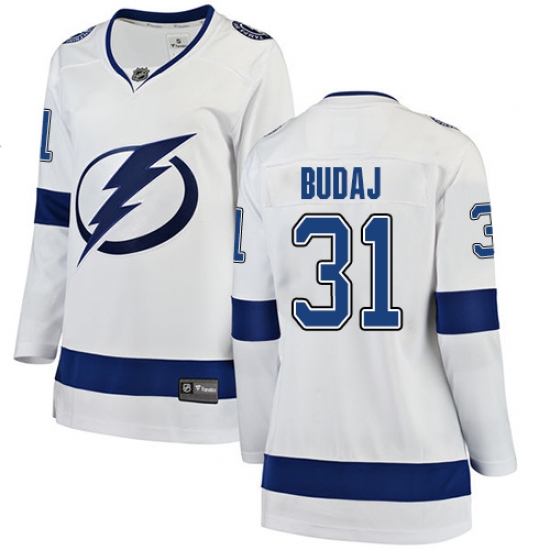 Women's Tampa Bay Lightning #31 Peter Budaj Fanatics Branded White Away Breakaway NHL Jersey - Ujersey