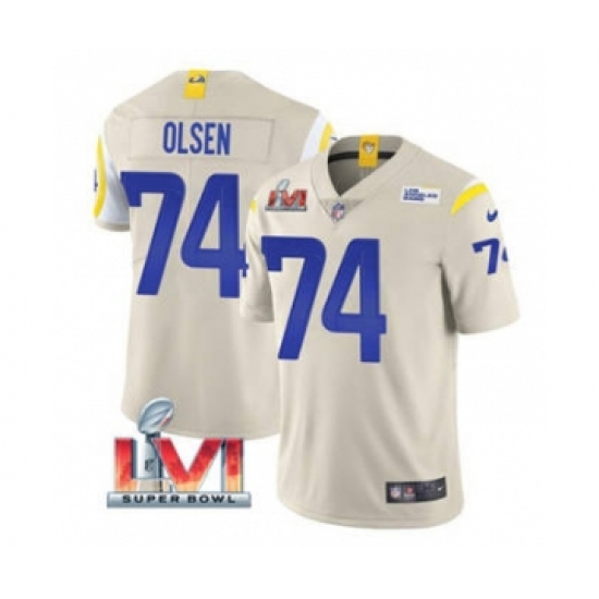 Men's Los Angeles Rams #74 Merlin Olsen Bone 2022 Super Bowl LVI Vapor Limited Stitched Jersey - Ujersey