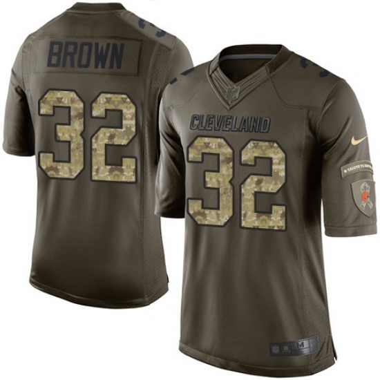Youth Nike Cleveland Browns #32 Jim Brown Elite Green Salute to Service NFL Jersey - Ujersey