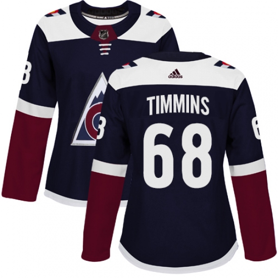 Women's Adidas Colorado Avalanche #68 Conor Timmins Authentic Navy Blue Alternate NHL Jersey
