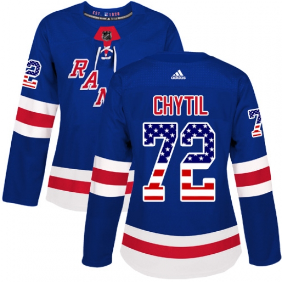 Women's Adidas New York Rangers #72 Filip Chytil Authentic Royal Blue USA Flag Fashion NHL Jersey - Ujersey