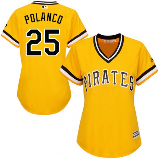Women's Majestic Pittsburgh Pirates #25 Gregory Polanco Authentic Gold Alternate Cool Base MLB Jersey - Ujersey