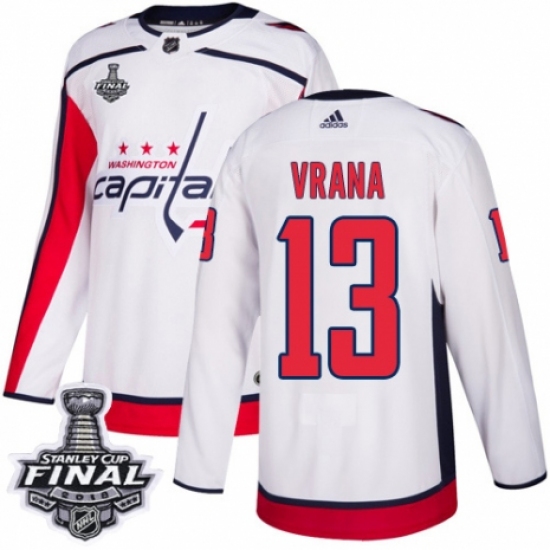 Men's Adidas Washington Capitals #13 Jakub Vrana Authentic White Away 2018 Stanley Cup Final NHL Jersey - Ujersey