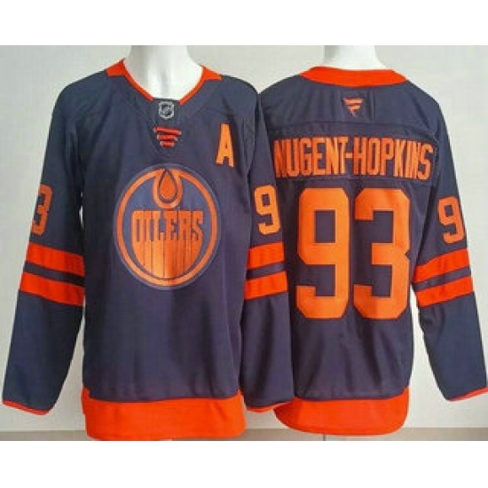 Men's Edmonton Oilers #93 Ryan Nugent Hopkins Navy Authentic Jersey - Ujersey