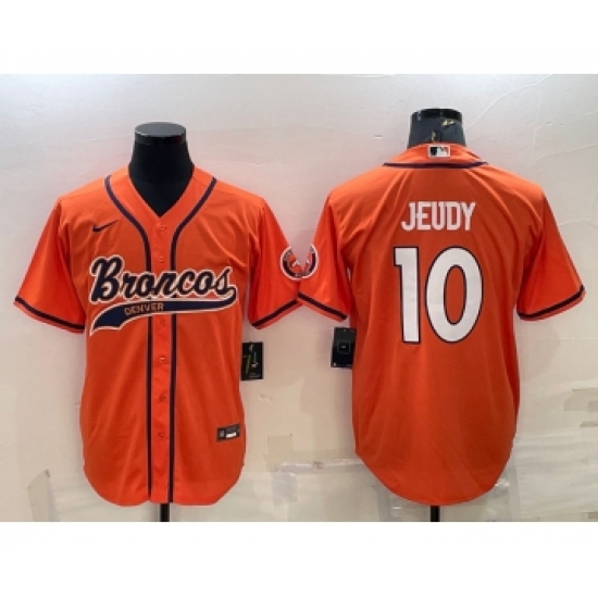 Men's Denver Broncos #10 Jerry Jeudy Orange Stitched Cool Base Nike Baseball Jersey - Ujersey
