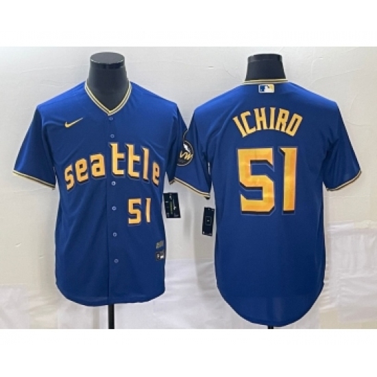 Men's Seattle Mariners #51 Ichiro Suzuki Number Blue 2023 City Connect Cool Base Stitched Jersey - Ujersey