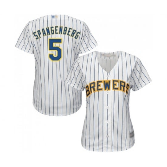 Women's Milwaukee Brewers #5 Cory Spangenberg Replica White Home Cool Base Baseball Jersey