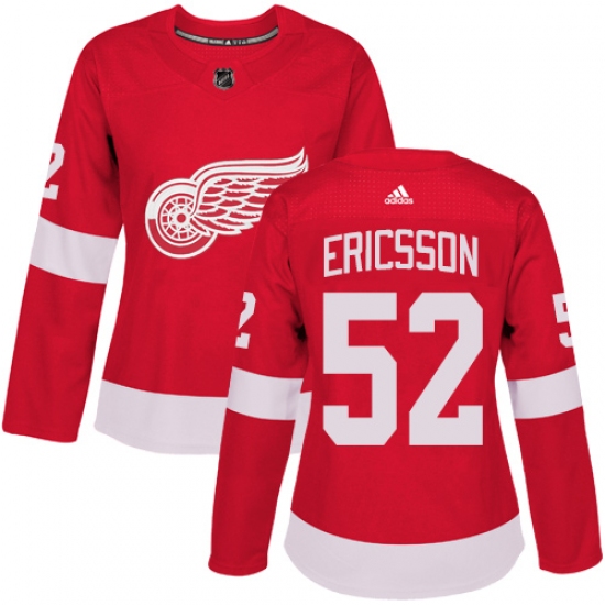 Women's Adidas Detroit Red Wings #52 Jonathan Ericsson Authentic Red Home NHL Jersey - Ujersey