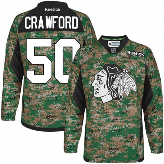 Men's Reebok Chicago Blackhawks #50 Corey Crawford Authentic Camo Veterans Day Practice NHL Jersey - Ujersey