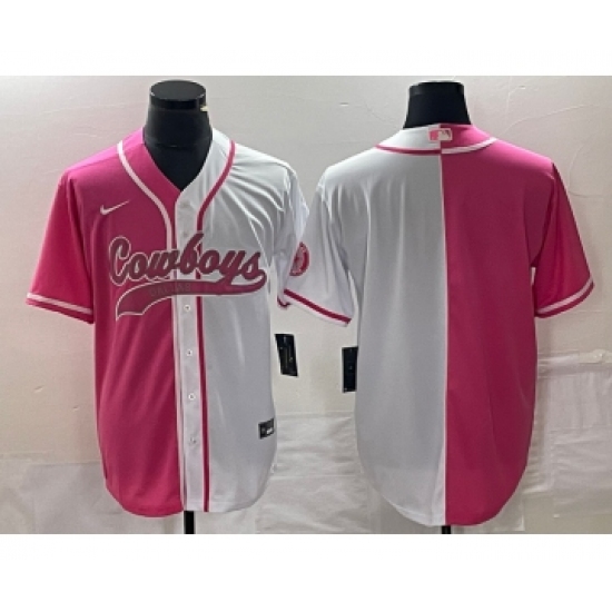 Men's Nike Dallas Cowboys Blank Pink White Split Cool Base Stitched Baseball Jersey - Ujersey