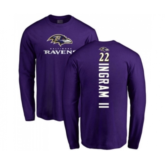 Football Baltimore Ravens #22 Mark Ingram II Purple Backer Long Sleeve T-Shirt - Ujersey