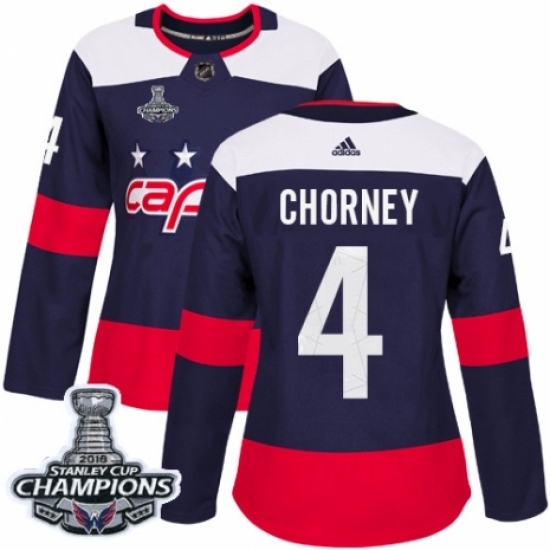 Women's Adidas Washington Capitals #4 Taylor Chorney Authentic Navy Blue 2018 Stadium Series 2018 Stanley Cup Final Champions NHL Jersey - Ujersey