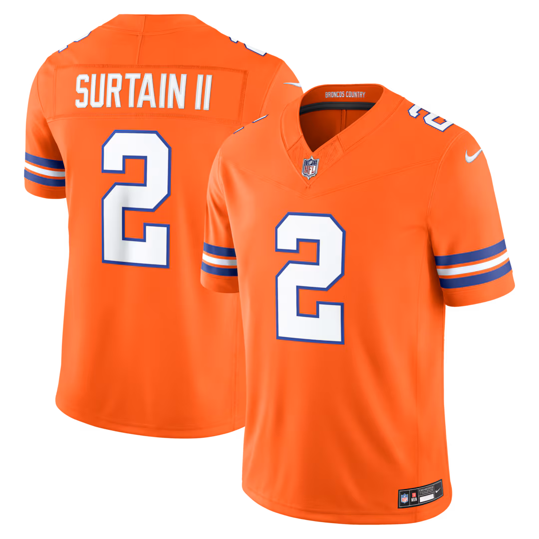 Men's Denver Broncos Pat Surtain II Nike Orange Alternate Mile High Collection 1977 Throwback Vapor F.U.S.E. Stitched Limited Jersey - Ujersey