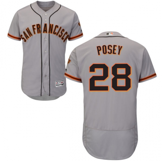 Men's Majestic San Francisco Giants #28 Buster Posey Grey Road Flex Base Authentic Collection MLB Jersey - Ujersey
