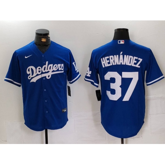 Men's Los Angeles Dodgers #37 Teoscar Hernandez Blue Cool Base Stitched Jersey - Ujersey