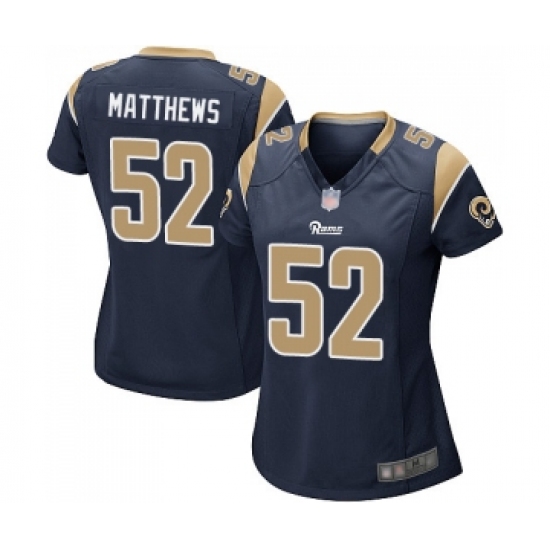 Women's Los Angeles Rams #52 Clay Matthews Game Navy Blue Team Color Football Jersey - Ujersey