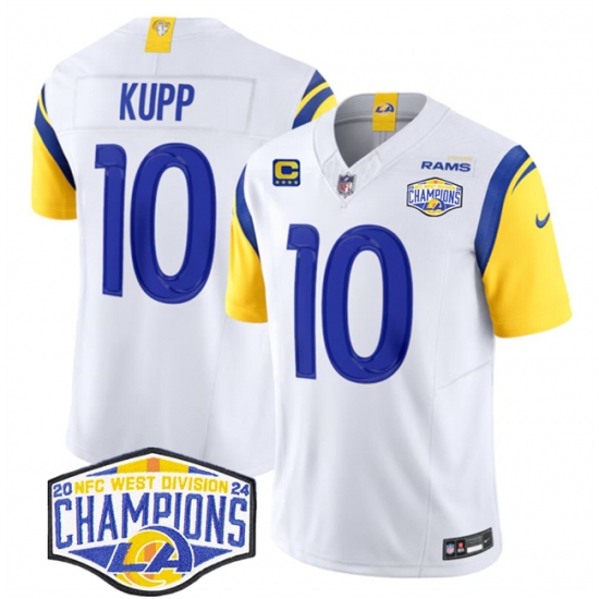 Men's Los Angeles Rams #10 Cooper Kupp White 2024 NFC West Champions With 4-Star C F.U.S.E. Vapor Untouchable Stitched Football Jersey - Ujersey