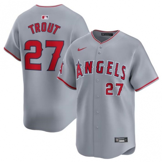 Men's Los Angeles Angels #27 Mike Trout Gray Away Limited Baseball Stitched Jersey - Ujersey