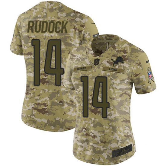 Women's Nike Detroit Lions #14 Jake Rudock Limited Camo 2018 Salute to Service NFL Jersey - Ujersey